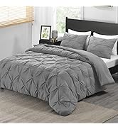 downluxe Pintuck Queen Comforter Set with 2 Pillow Shams - 3-Piece - Light Grey Queen Bed Comfort...