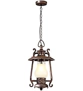 GZBtech Indoor Outdoor Ceiling Hanging Light, 110V Exterior Rust Red Finish Old-Fashioned Pendant...