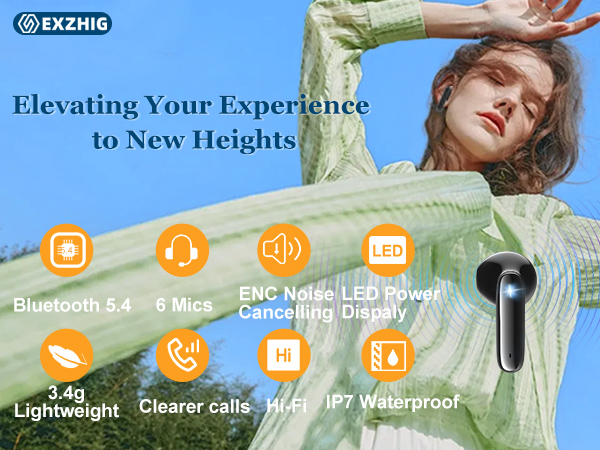 Wireless Earbuds Bluetooth 5.4, in Ear buds Deep Bass Stereo 6 Mic ENC Noise Cancelling