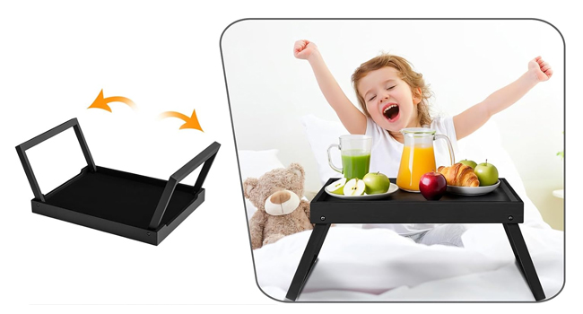 Bamboo Bed Tray Table with Folding Leg