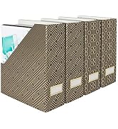 BLU MONACO Foldable Magazine File Holder with Gold Label Holder - Set of 4 Cardboard Magazine Fil...