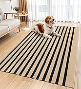 OLANLY Brown and Black Striped Rug 4' x 6' – Washable Cotton Doormat for Indoor Outdoor Use, Laye...
