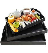 Serving Tray with Handles - Wood Bamboo Trays for Food Breakfast Party,Tea Coffee Table Ottoman D...
