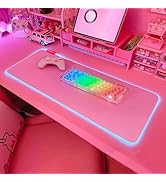 JMIYAV Pink RGB Gaming Mouse Pad 31.5x12 Inch PC XL Large Extended Glowing Led Light Up Desk Pad ...