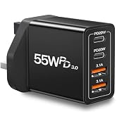 UK USB C Charger, 55W UK Travel Plug Adapter 4-Port Fast Charging Block Type G Plug Adapter UK Ir...