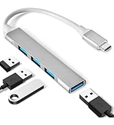 QAJOPFN 4 Ports USB C to USB Hub, Aluminum Type C to USB A 3.0 Adapter, Plug and Play USB Extende...