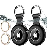2 Pack,IPX8 Waterproof Airtag Holder with Air Tag Keychain for Apple Airtags, [PC+Silicone] Air-T...