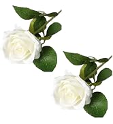 SelHeng 2Pcs White Artificial Silk Roses Long Single Stem Artificial Roses for Home Decor Table C...
