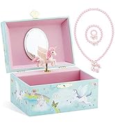RR ROUND RICH DESIGN Musical Jewelry Glitter Storage Box and Jewelry Set for Little Girls with Sp...