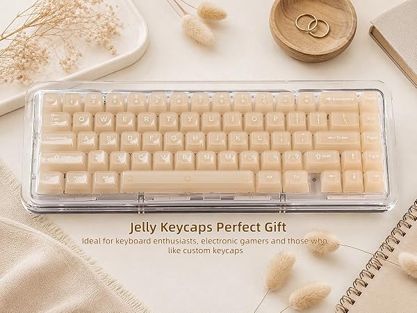 Creamy Khaki Jelly Shine Through Keycaps, Custom Clear Keycaps pbt