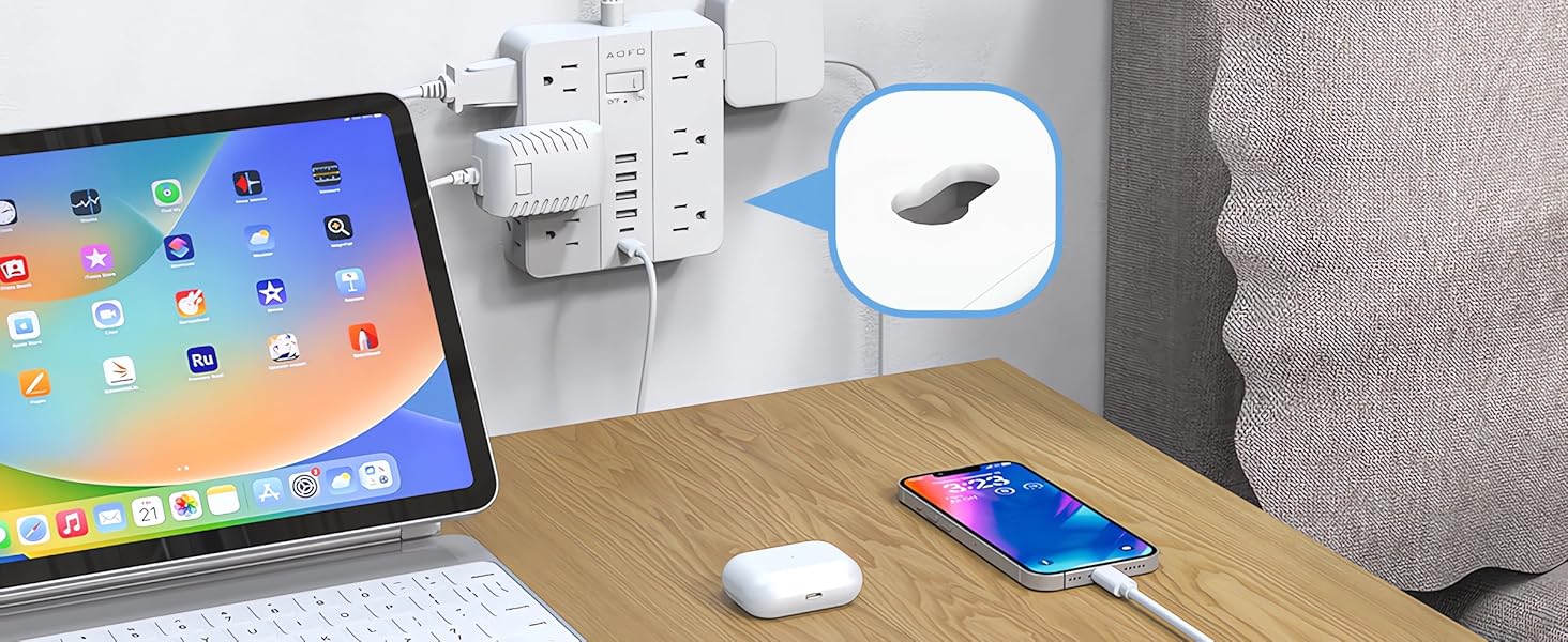 wall mountable power strip with 4 mounting holes white extension cord desk cable management