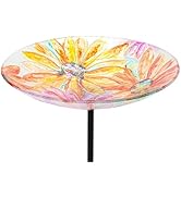 MUMTOP Bird Baths for Outdoors-Glass Outdoor Bird Bath - Watercolour Daisy Birdbaths Yard Stake, ...