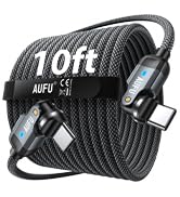 AUFU PD 60W USB C to USB C Cable 10ft(1Pack), Double 180° +360°Rotation/C to C Fast Charging/Type...