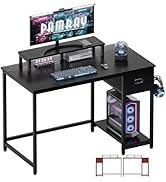 Pamray 39 Inch Computer Desk with Monitor Stand Small Home Office Desks with Non-Woven Storage Dr...
