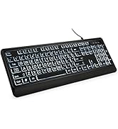 KOPJIPPOM Large Print Backlit Keyboard, Quiet USB Wired Computer Keyboard, Full Size Keyboard wit...
