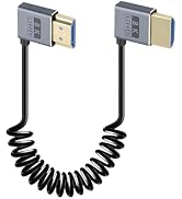 Duttek Coiled Right Angle HDMI Cable1-1.5FT 8K@60Hz, 48Gbps, Coaxial Thin Left Angle to Right Ang...