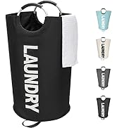 Maxsilan 90L Large Laundry Basket, Freestanding Tall Clothes Hamper, Collapsible Laundry Bag, Black