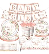 Baby Girl Shower Decorations Floral Baby Girl Shower Tableware Rose Gold Baby Girl Plates Napkins...