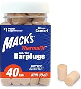 Mack’s ThermaFit Soft Foam Earplugs, 40 Pair - Comfortable Ear Plugs for Sleeping, Snoring, Work,...