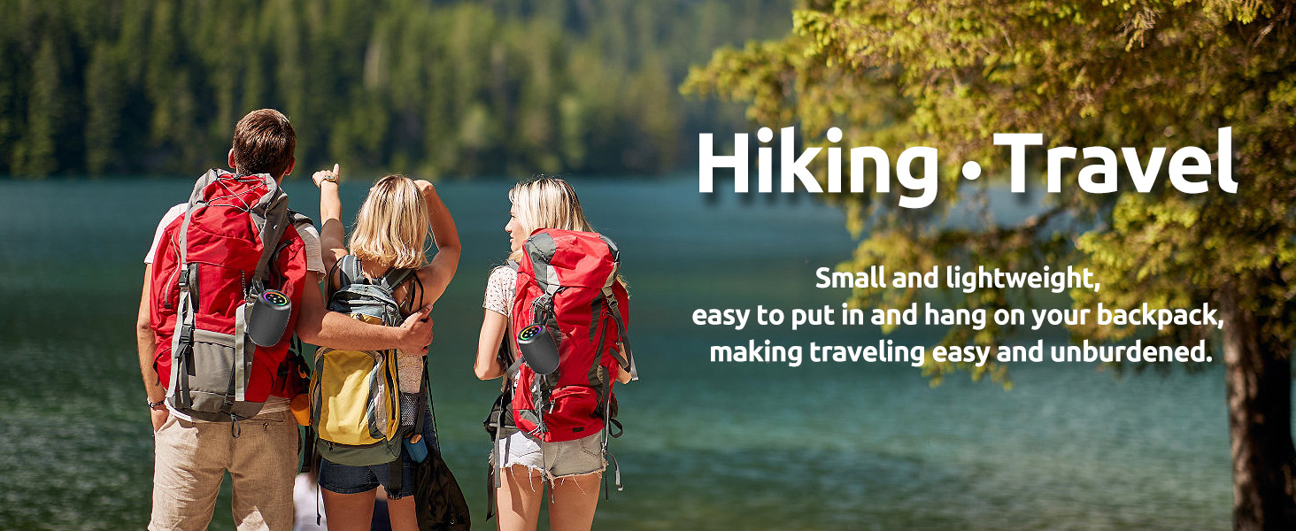 Small Bluetooth speaker, easy to put in and hang on your backpack, making traveling easy