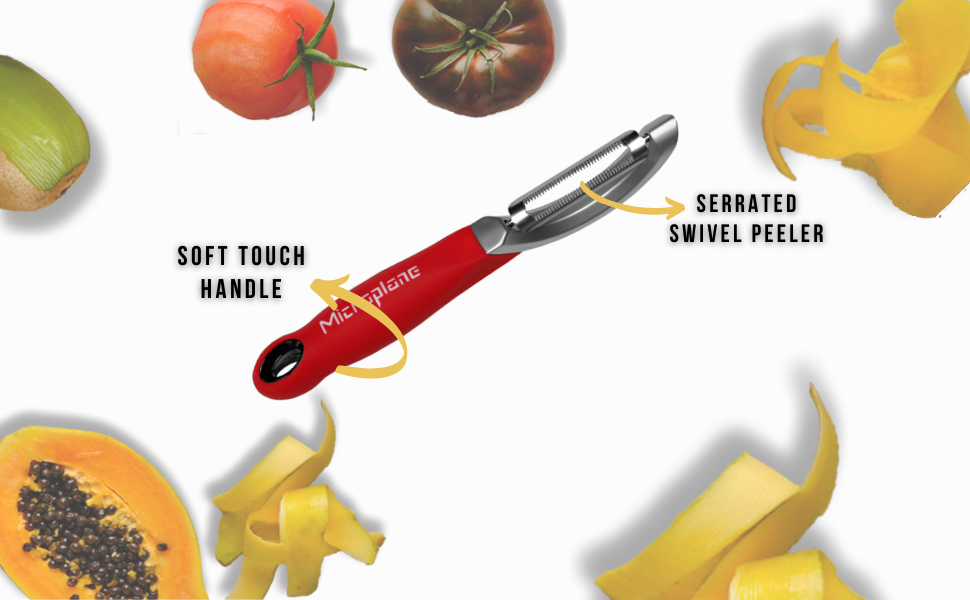 Microplane Soft Handle Professional Serrated Swivel Peeler Microplaner Soft Skin Fruits Vegetables