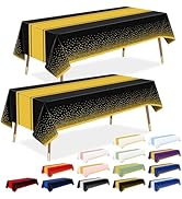 LANLISA Black and Gold Tablecloth Party Decorations 2 Pack, Disposable Table Cloths for Graduatio...