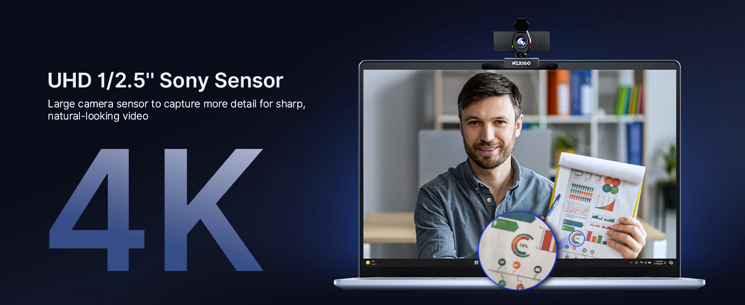 A man is presenting data using a 4K webcam.