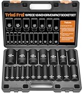 SAE Impact Socket Set 1/2" Drive - Trivd Frol 19 Piece Deep Socket Set 1/2" Impact Socket Set, SA...