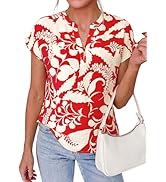 PRETTYGARDEN Womens Floral Print Short Sleeve Summer Tops 2026 Trendy V Neck Loose Boho Shirts Ca...