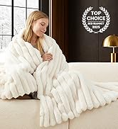 Cozy Bliss Faux Fur Throw Blanket for Couch, Cozy Warm Plush Striped Blanket for Sofa Bedroom Liv...