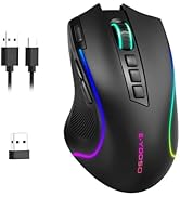 E-YOOSO Gaming Mouse, Tri-Modes Wireless/Bluetooth/Wired Rechargeable RGB Gamer Mice with 2 Side ...