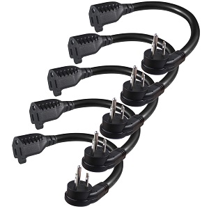 Flat Plug Extension Cord 1 Ft, 3 Prong Grounded Wire Short Angle Power Cord Black