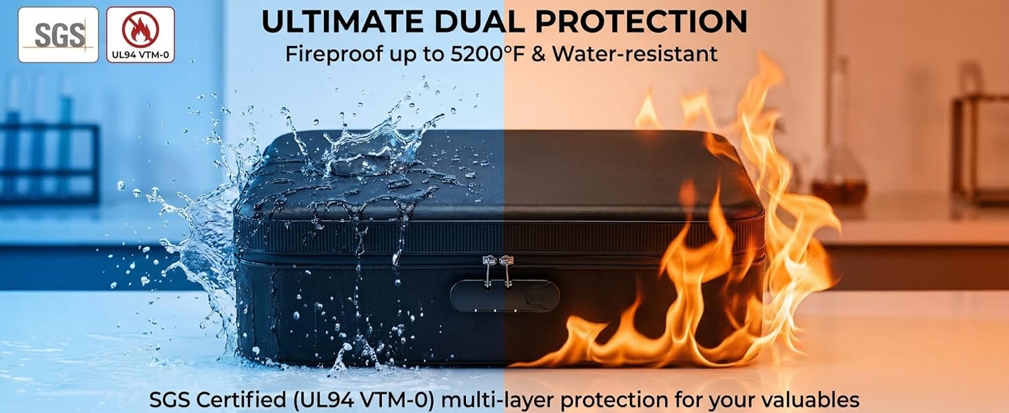 fireproof soft shell document box with lock