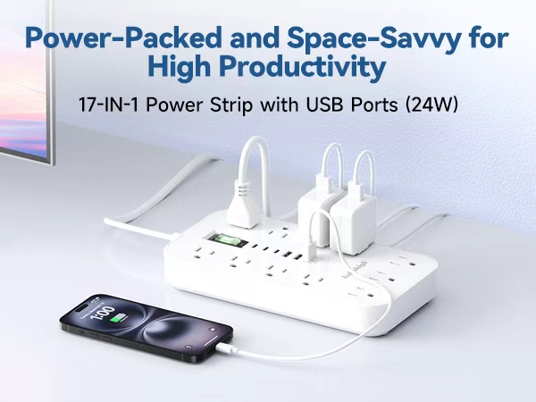 2 prong extension cord with multi ports
