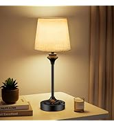 NIORSUN Portables Cordless Table Lamp,Flaxen Fabric Shade Battery Operated Lamp,5200mAh Bedside T...