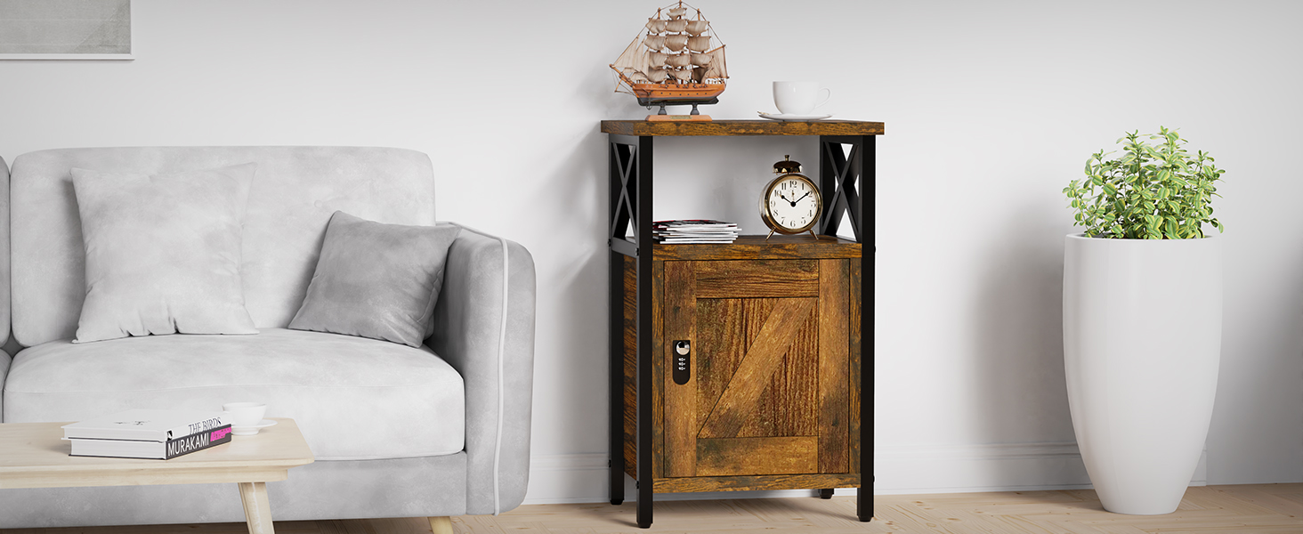 nightstand with locking drawer side table end table with charging station