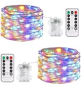 JMEXSUSS 2 Pack Multicolor Fairy Lights Battery Operated, Total 200 LED 66ft Indoor Christmas Twi...