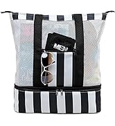 Bluboon Mesh Beach Tote Bag with Cooler Compartment Insulated Detachable Picnic Bag with Zipper a...