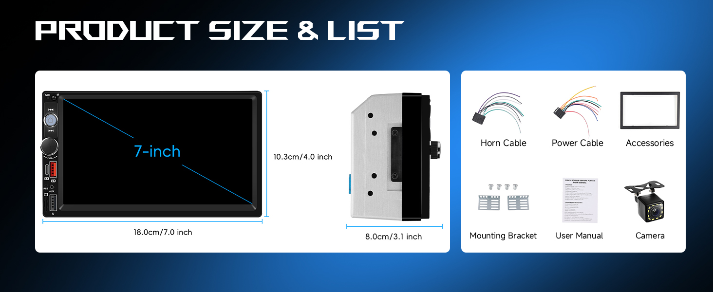 Double Din Car Stereo Bluetooth Wireless Carplay Android Auto-7 inch