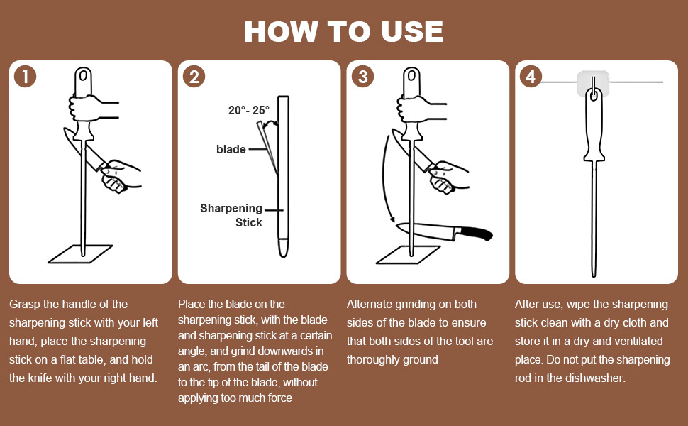 Steps for using a sharpening stick