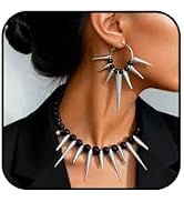 Lcineic Goth Punk Costume Accessories Jewelry Set for Women Black Beads with Silver Spike Drop Da...
