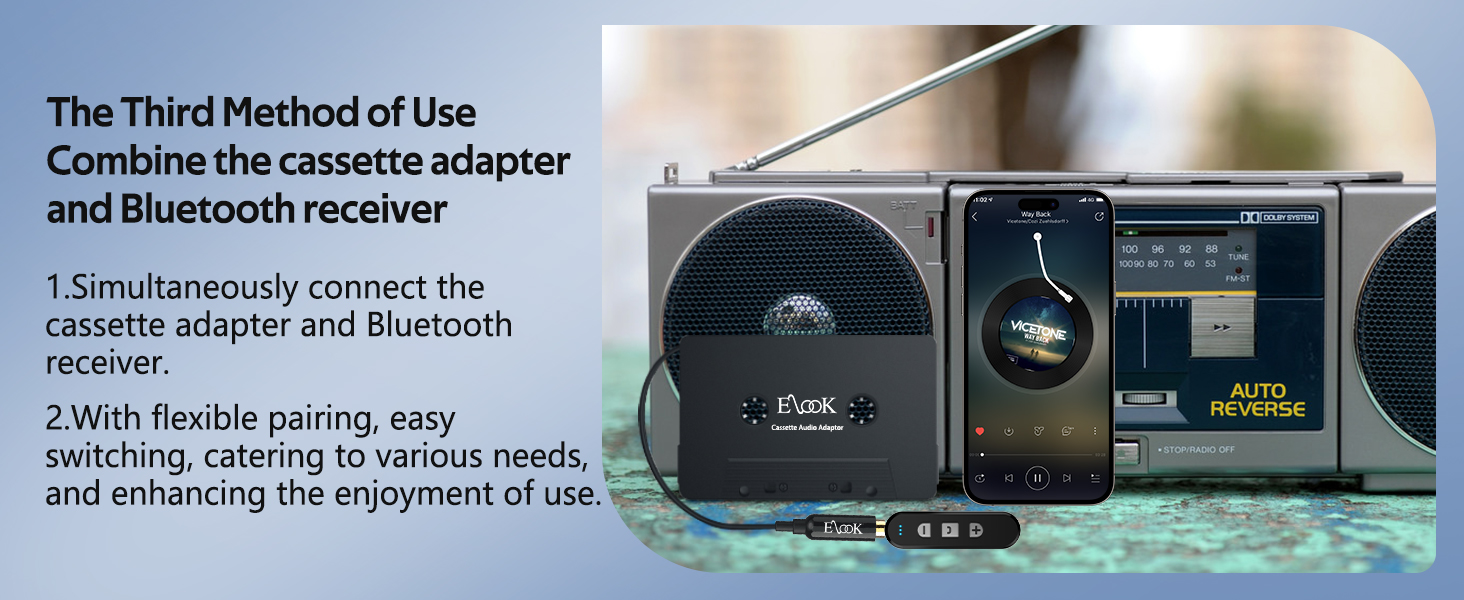 5.1 Bluetooth Receiver Kit for Cassette Aux Adapter with 3.5 MM Auxillary Cable