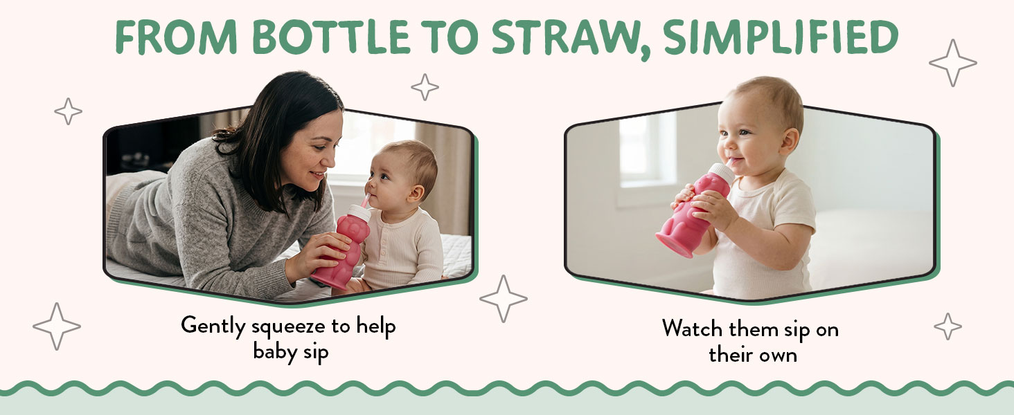 Honey Bear Straw Cup for Baby &amp;amp; Toddler Silicone Squeeze Training Straw Cup Leak Resistant BabySippy