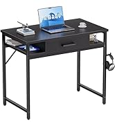 Pamray 32 Inch Small Computer Desk with Drawer and Shelves Simple Study Work Table for Bedroom Black