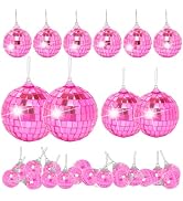 Pink Mini Disco Ball Decor: 28 Pack Hanging Mirror Ball Ornaments Different Sizes - Disco Balls D...