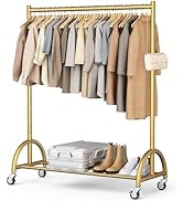 MISSLO Heavy Duty Clothing Rack with Wheels Rolling Clothes Racks for Hanging Clothes, Coats, Gar...