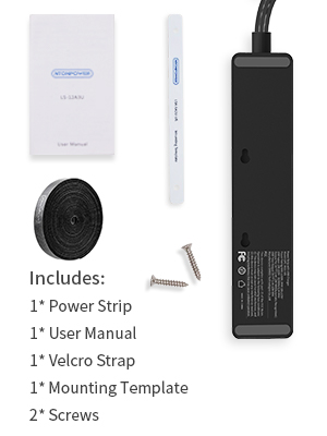 NTONPOWER Flat Plug Power Strip with 15 Ft Long Thin Flat Extension Cord, 3 Outlet 2 USB, Flat Plug