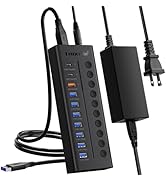 Lemorele 72W Powered USB Hub - 10-Port USB Splitter (7 Fast Data Transfer Ports + 3 Smart Chargin...