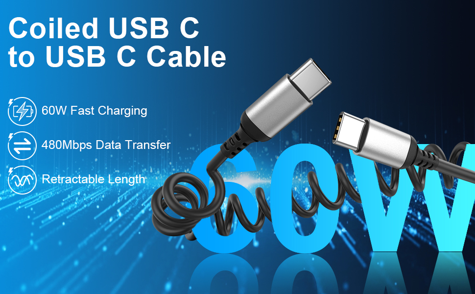 Coiled USB C to USB C Cable