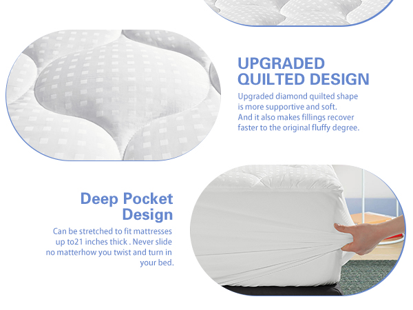 LEISURE TOWN Mattress Pad Cover Cooling Mattress Topper Cotton Top Pillow Top Deep Pocket White